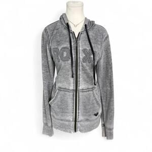 Roxy Y2K Vintage  grey zip up hoodie with embroidered patch logo Size L